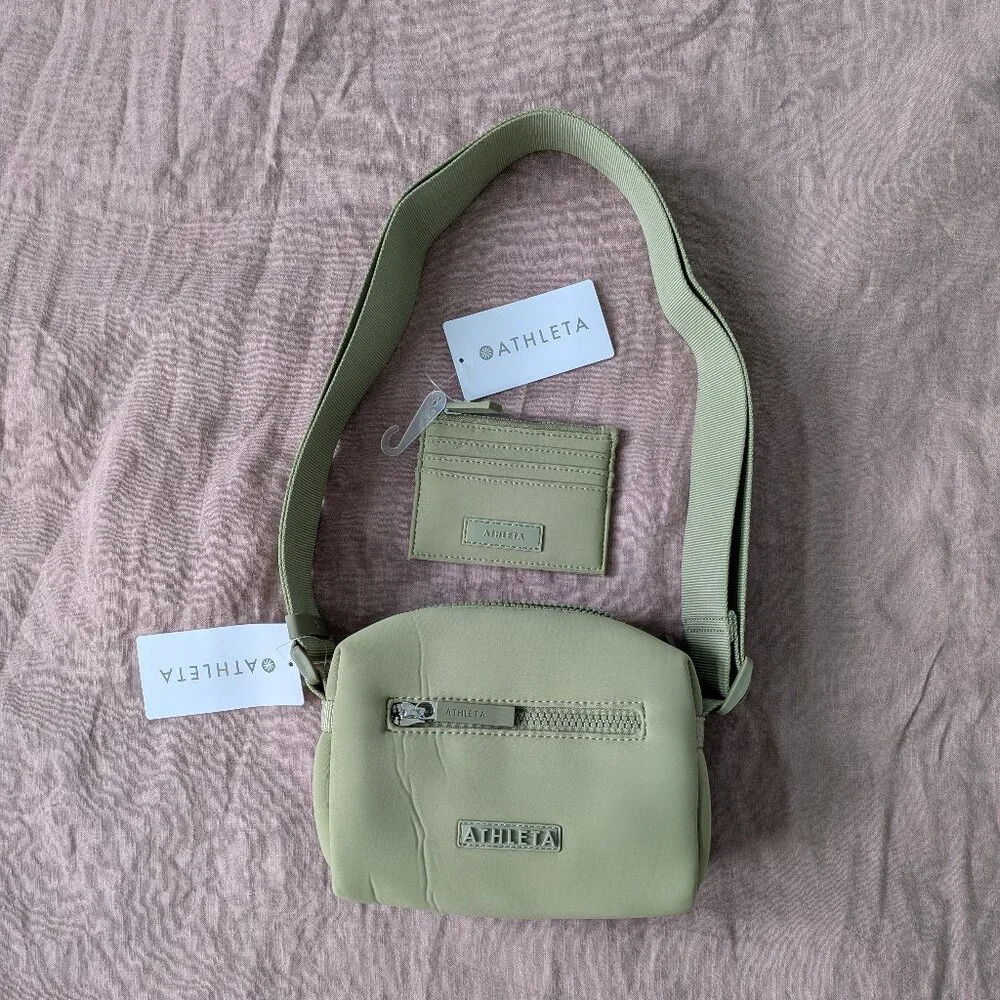 Athleta Diem Crossbody Bag / Purse & Wallet DUO in Olive Green (Two Items) NWT